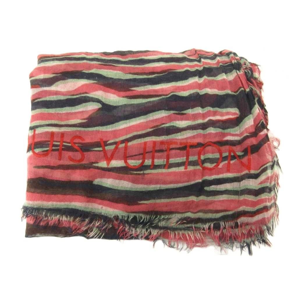Louis Vuitton Scarf All Over Print Logo Fringe Pink Black — view 2