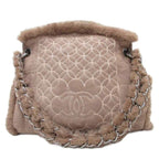 Chanel CC Logo Stitch Shearling Handbag Chain Shoulder Fleece Choco Bar — view 3
