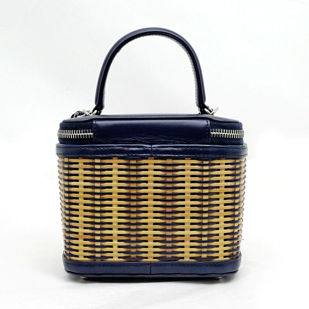 Chanel Chain Vanity Brown Navy Silver Rattan Leather Shoulder Bag CC Logo — view 2