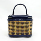 Chanel Chain Vanity Brown Navy Silver Rattan Leather Shoulder Bag CC Logo — view 2