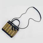 Chanel Chain Vanity Brown Navy Silver Rattan Leather Shoulder Bag CC Logo — view 6