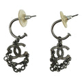 Chanel CC Logo Chain Earrings Silver