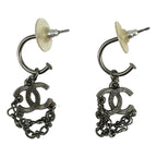 Chanel CC Logo Chain Earrings Silver