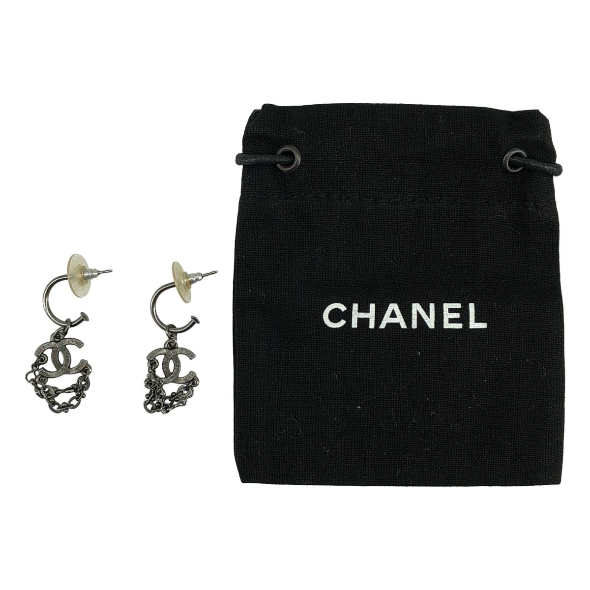 Chanel CC Logo Chain Earrings Silver — view 7