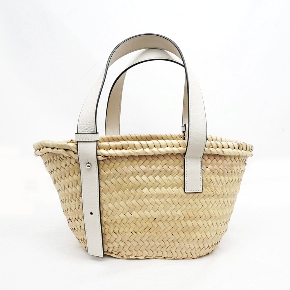 Loewe Basket Bag White Silver Anagram Leather Raffia Bag — view 2