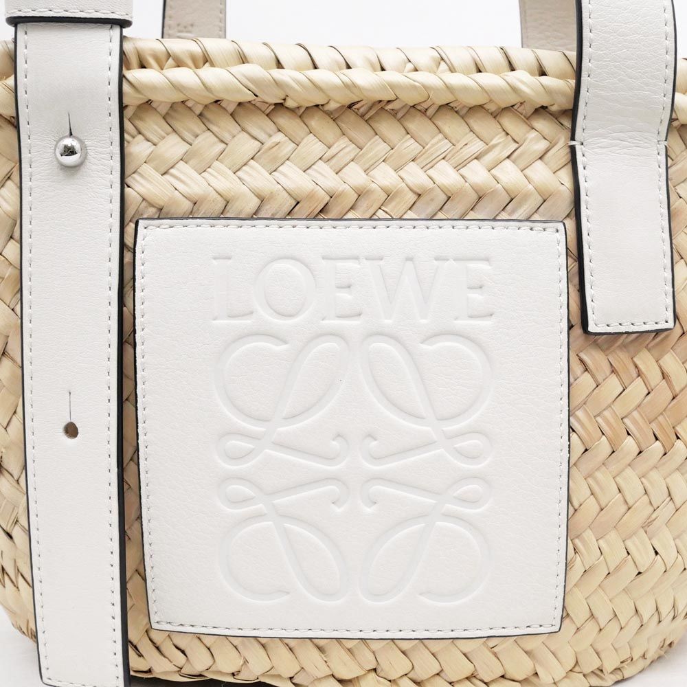 Loewe Basket Bag White Silver Anagram Leather Raffia Bag — view 6