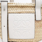 Loewe Basket Bag White Silver Anagram Leather Raffia Bag — view 6