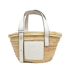Loewe Basket Bag White Silver Anagram Leather Raffia Bag