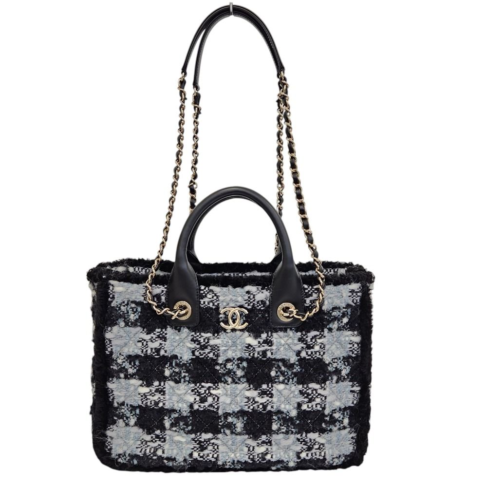 Chanel Coco Neige Collection Tweed Quilted Tote Black