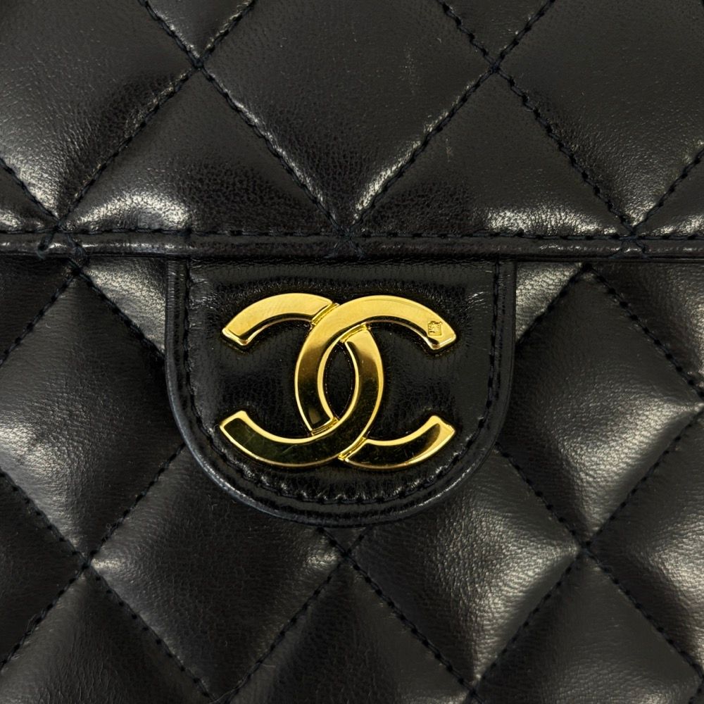 Chanel Quilted Lambskin Single Flap Chain Shoulder Bag Black — view 8