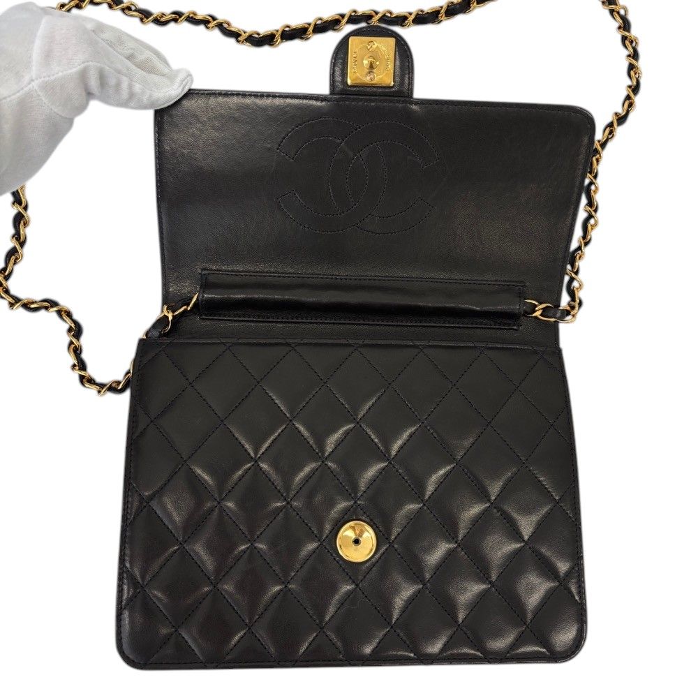 Chanel Quilted Lambskin Single Flap Chain Shoulder Bag Black — view 6