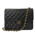 Chanel Quilted Lambskin Single Flap Chain Shoulder Bag Black