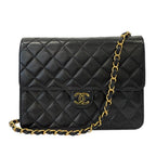 Chanel Quilted Lambskin Single Flap Chain Shoulder Bag Black