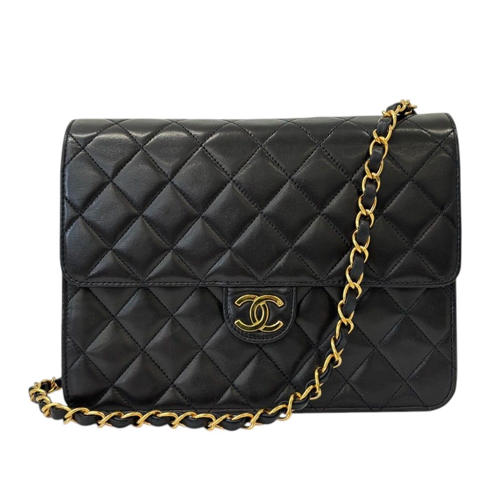 Chanel Quilted Lambskin Single Flap Chain Shoulder Bag Black
