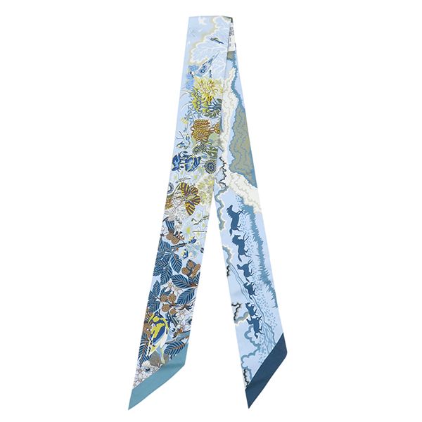 Hermes Scarf Twilly Silk Blue Ciel Marine Green Rewilding — view 2