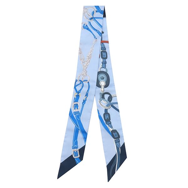 Hermes Scarf Twilly Silk Blue Ciel Cobalt Marine Bride de Gala Applique — view 2