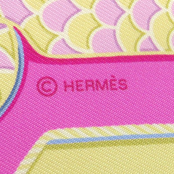 Hermes Scarf Twilly Silk Vert Amande Pink Yellow Epaulettes de Gala Ceremonial — view 5