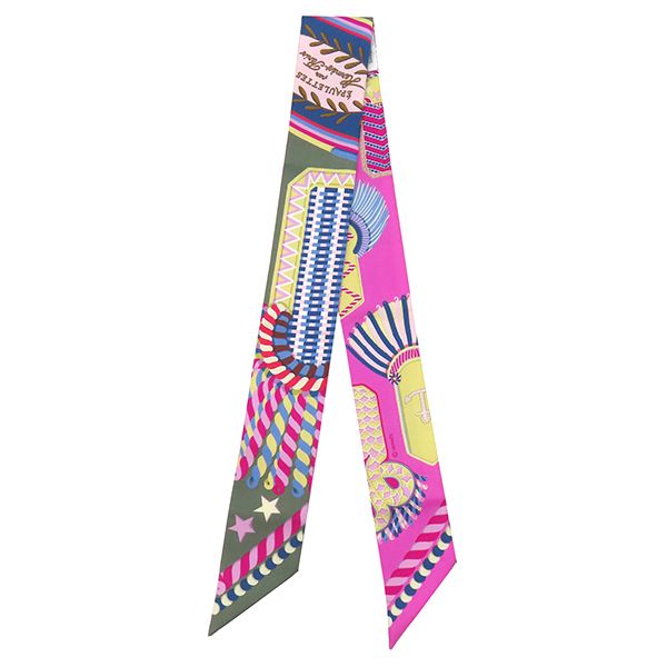 Hermes Scarf Twilly Silk Vert Amande Pink Yellow Epaulettes de Gala Ceremonial — view 2