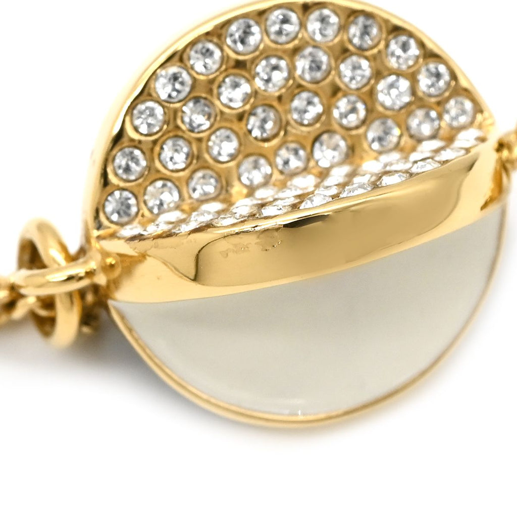 Chanel Necklace Rhinestone CC Logo Lacquer White Black Gold CC Mark Swing — view 4