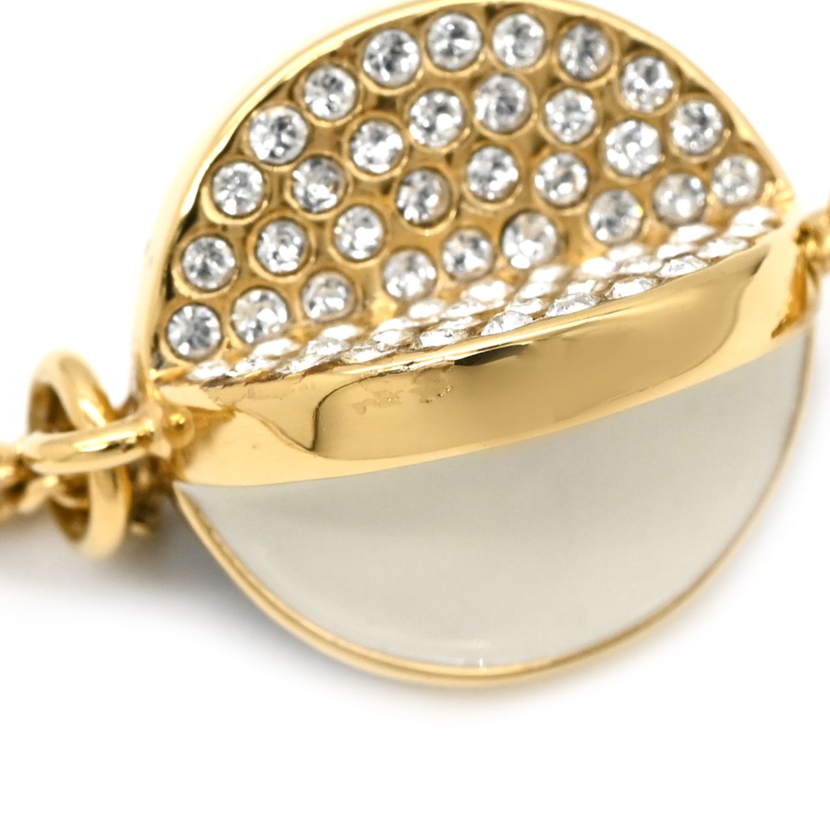Chanel Necklace Rhinestone CC Logo Lacquer White Black Gold CC Mark Swing — view 4