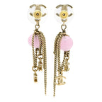 Chanel 09A Earrings CC Logo Color Stone Chain Pink Gold CC Mark Drop Swing — view 2