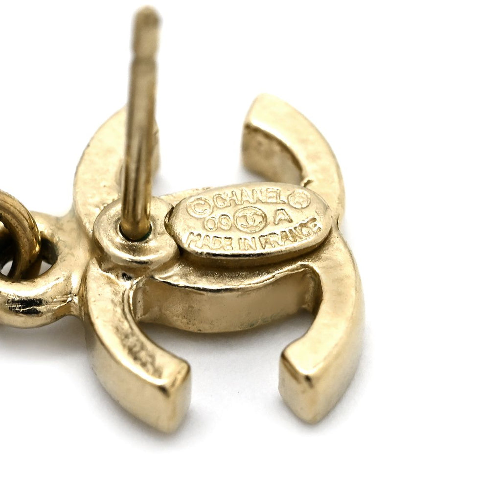 Chanel 09A Earrings CC Logo Color Stone Chain Pink Gold CC Mark Drop Swing — view 6