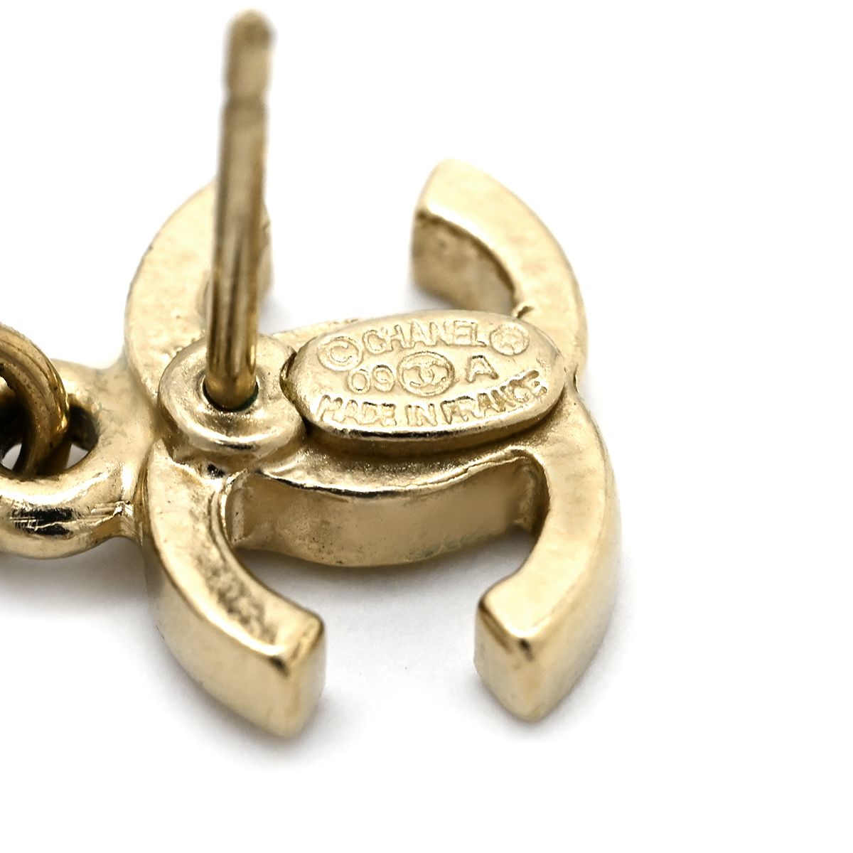 Chanel 09A Earrings CC Logo Color Stone Chain Pink Gold CC Mark Drop Swing — view 6