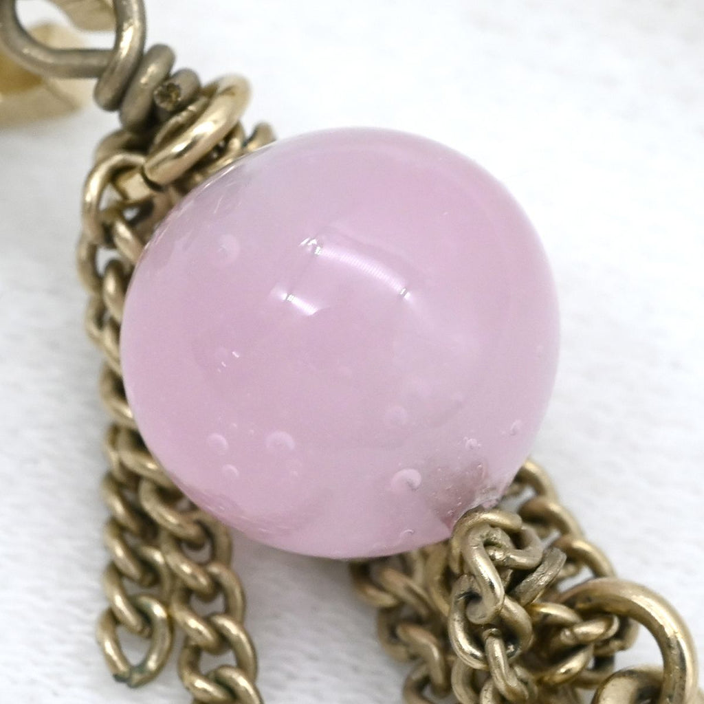 Chanel 09A Earrings CC Logo Color Stone Chain Pink Gold CC Mark Drop Swing — view 7