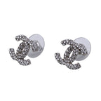 Chanel Earrings Rhinestone CC Logo Silver Small — view 3