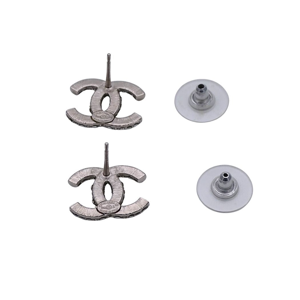 Chanel Earrings Rhinestone CC Logo Silver Small — view 5