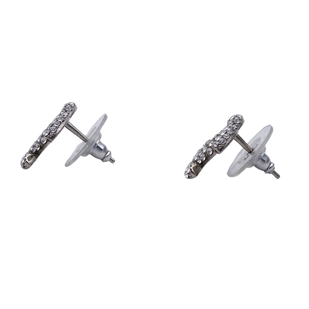 Chanel Earrings Rhinestone CC Logo Silver Small — view 4