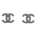 Chanel Earrings Rhinestone CC Logo Silver Small