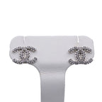 Chanel Earrings Rhinestone CC Logo Silver Small — view 2