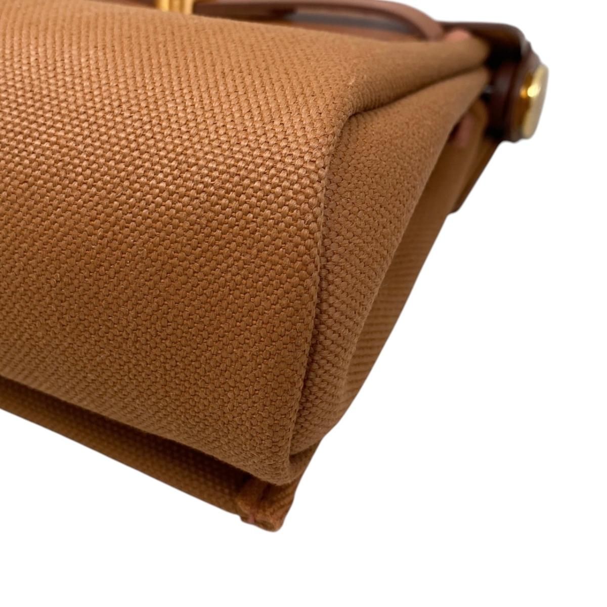 Hermes Shoulder Bag Herbag Zip 20 Vache Hunter Toile H Fauve Brown Gold — view 7