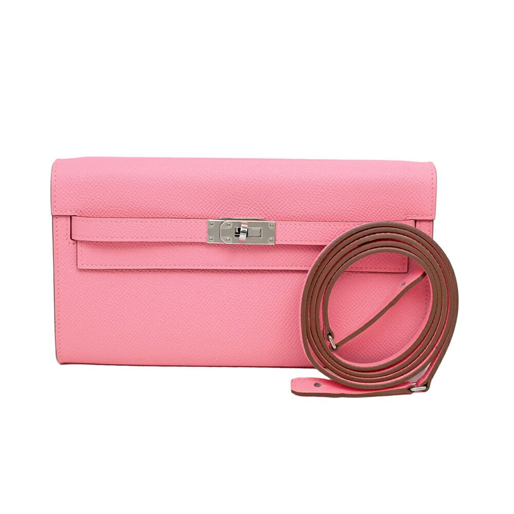 Hermes Kelly Wallet Long to Go Rose Confetti Silver Epsom Leather