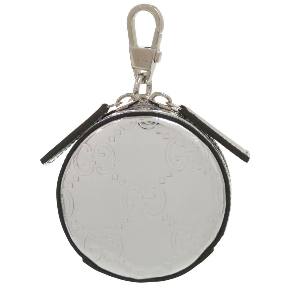 Gucci GG Embossed Pouch Key Holder Charm Silver Keychain