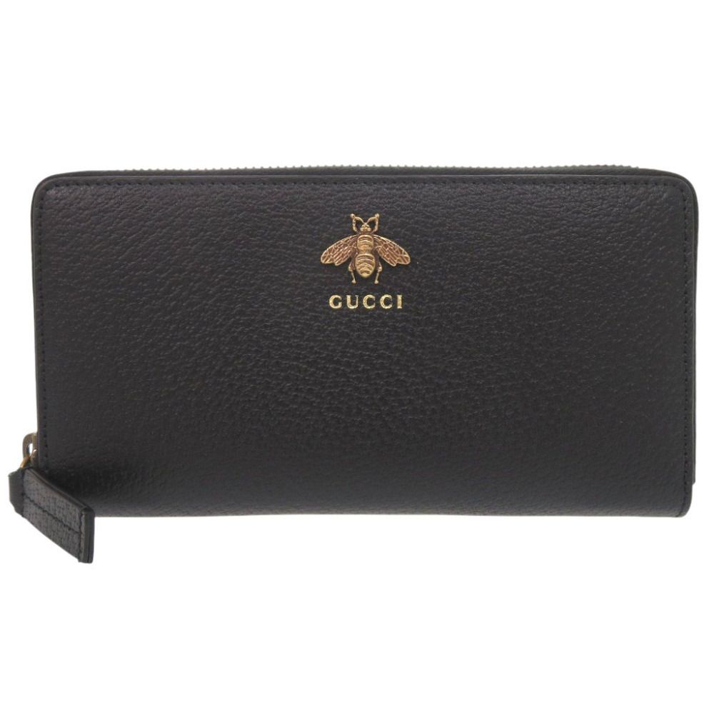Gucci Animalier Leather Black Zip Around Wallet
