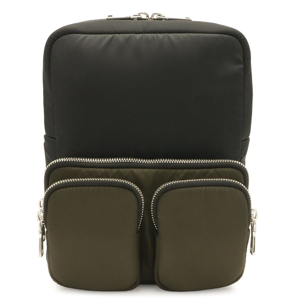 Prada Tessuto Pocket Rubber Logo Backpack Nylon Nero Black Khaki Green Silver