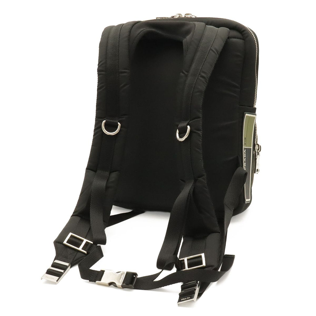 Prada Tessuto Pocket Rubber Logo Backpack Nylon Nero Black Khaki Green Silver — view 2