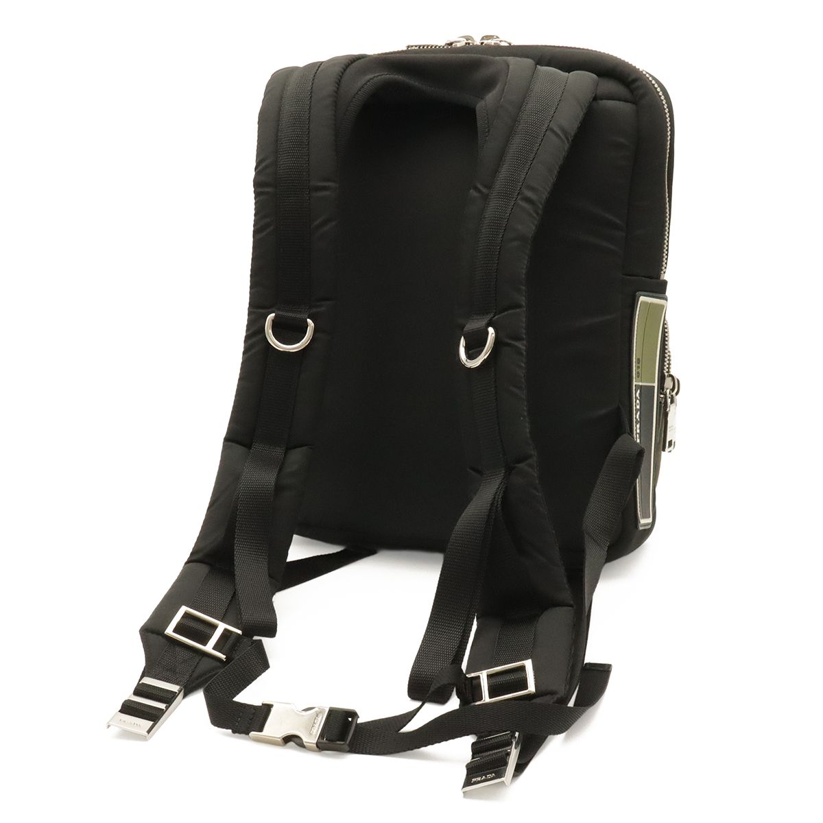 Prada Tessuto Pocket Rubber Logo Backpack Nylon Nero Black Khaki Green Silver — view 2