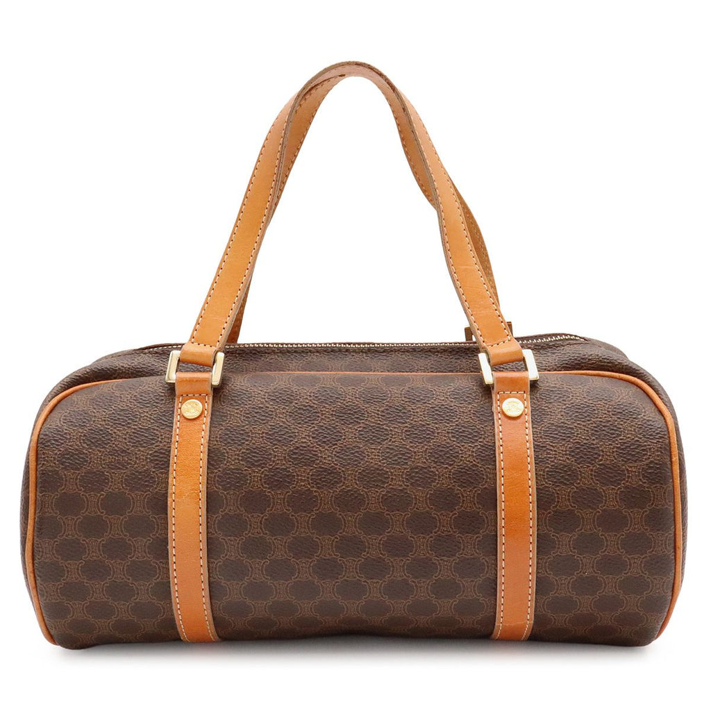 Celine Macadam Mini Boston Bag Leather Dark Brown Light Gold