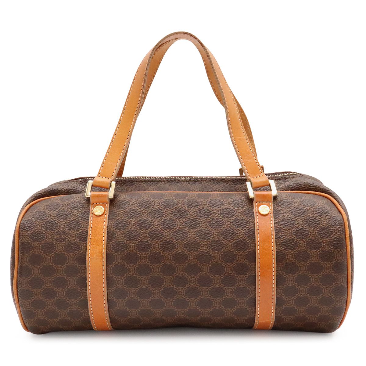 Celine Macadam Mini Boston Bag Leather Dark Brown Light Gold