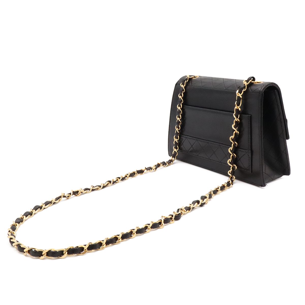 Chanel Quilted CC Logo Chain Shoulder Bag Pochette Leather Black Gold — view 5