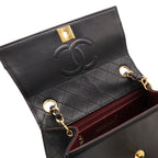 Chanel Quilted CC Logo Chain Shoulder Bag Pochette Leather Black Gold — view 6