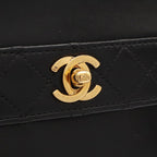 Chanel Quilted CC Logo Chain Shoulder Bag Pochette Leather Black Gold — view 4