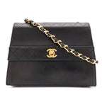 Chanel Quilted CC Logo Chain Shoulder Bag Pochette Leather Black Gold
