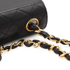 Chanel Quilted CC Logo Chain Shoulder Bag Pochette Leather Black Gold — view 3