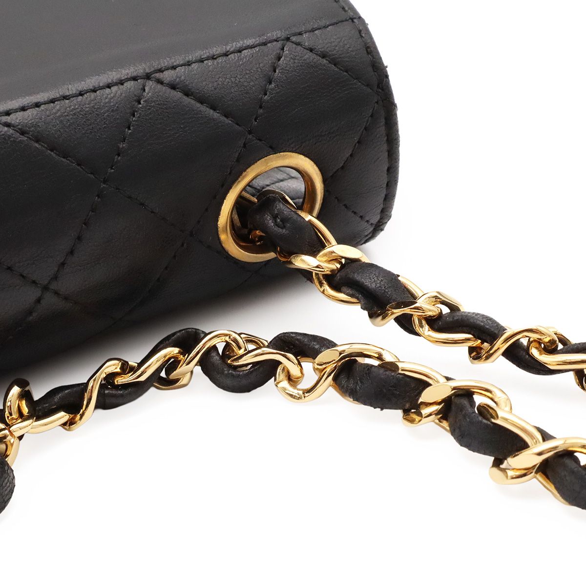 Chanel Quilted CC Logo Chain Shoulder Bag Pochette Leather Black Gold — view 3