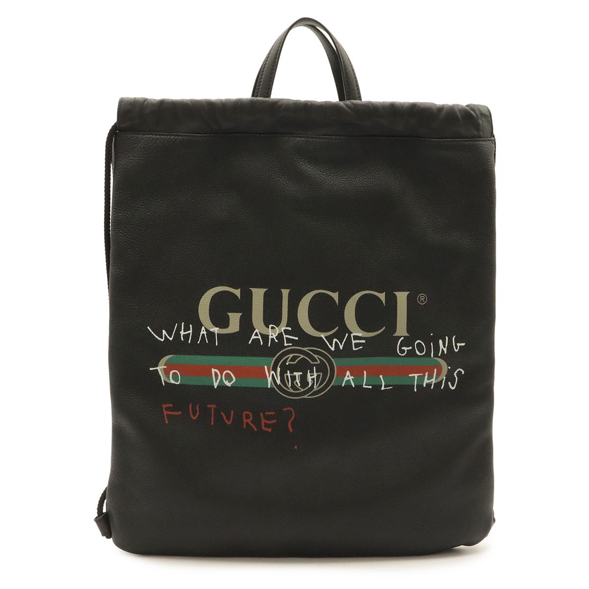 Gucci Print Coco Capitan Drawstring Backpack 2-Way Tote Leather Black