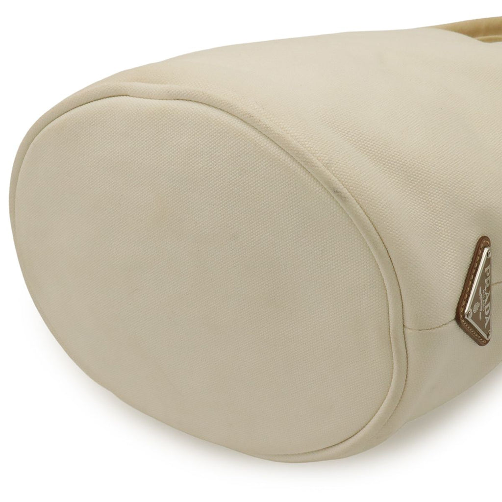 Prada Canapa Tote 2-Way Shoulder Bag Crossbody Canvas Leather Ivory White — view 3